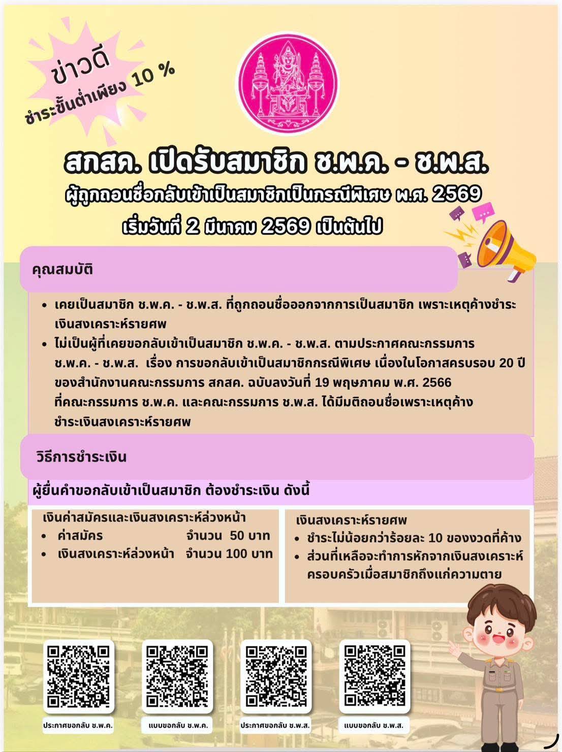 ข่าวดีสำหรับผู้ที่เคยถูกถอนชื่อ สกสค. เปิดรับสมัครกลับเข้าเป็นสมาชิก ช.พ.ค. – ช.พ.ส. กรณีพิเศษ ปี พ.ศ. 2569